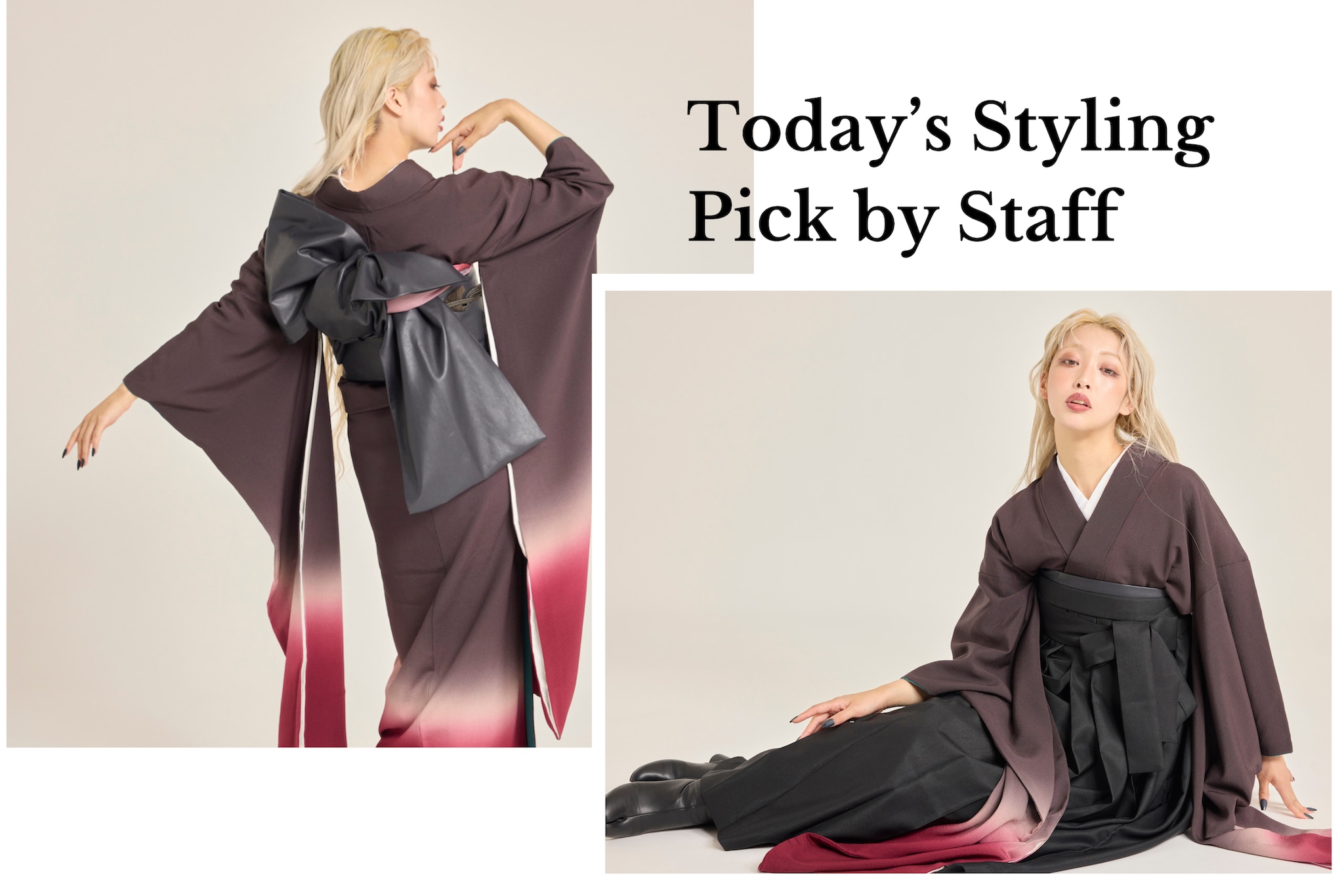 【深紅がほどける余韻──レザー帯が導く、Tweny.の洗練グラデーション振袖コーデ】